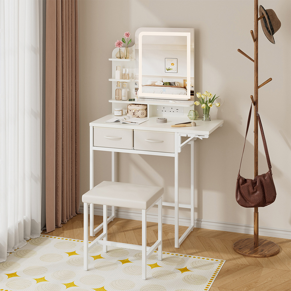 Living and Home 2 Drawer White LED Mirror Dressing Table Set Image 7