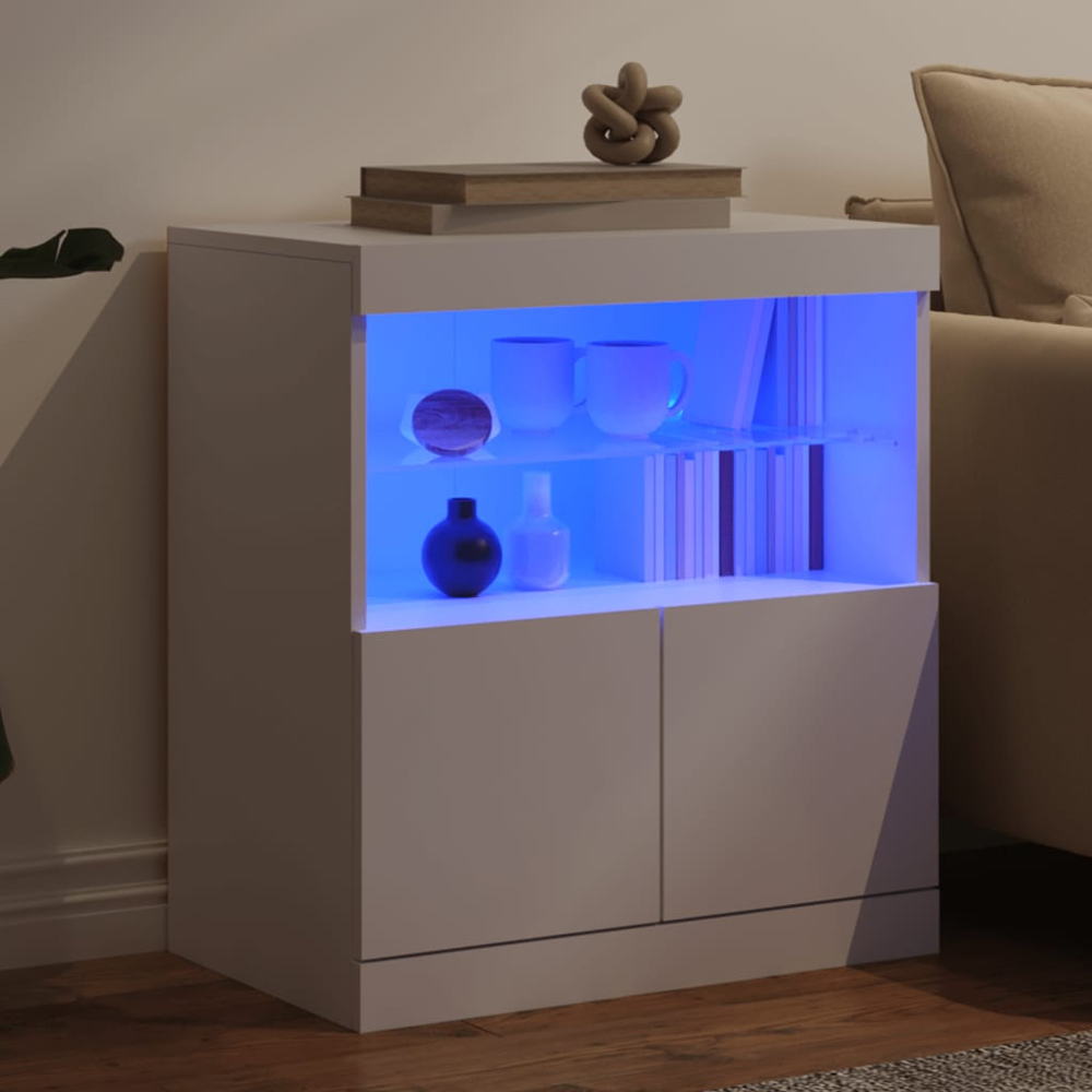 vidaXL 2 Door 2 Shelf White LED Sideboard Image 9