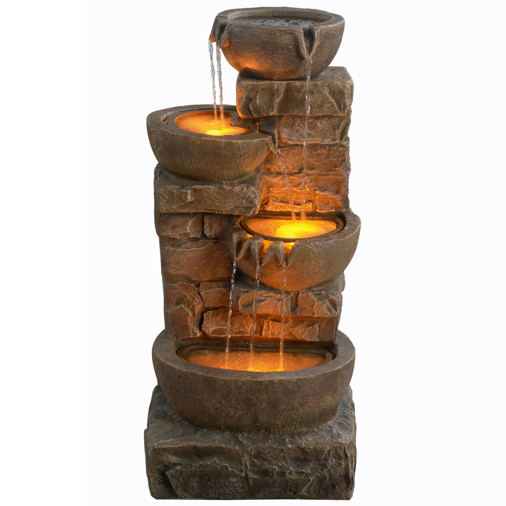 Teamson Home 4-TierLED Brown Cascading Bowl Stone Outdoor Waterfall Fountain Image 3