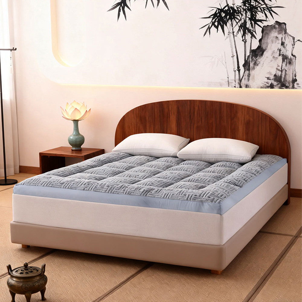 Living and Home Double Grey and Blue Quilted Mattress Topper Image 2