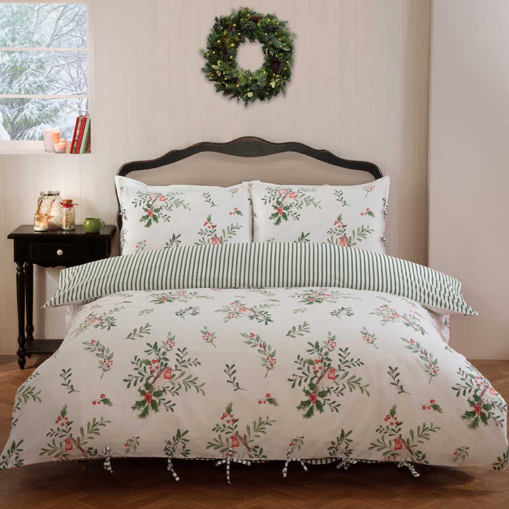 Winter Robins Duvet Set White Superking Image 1
