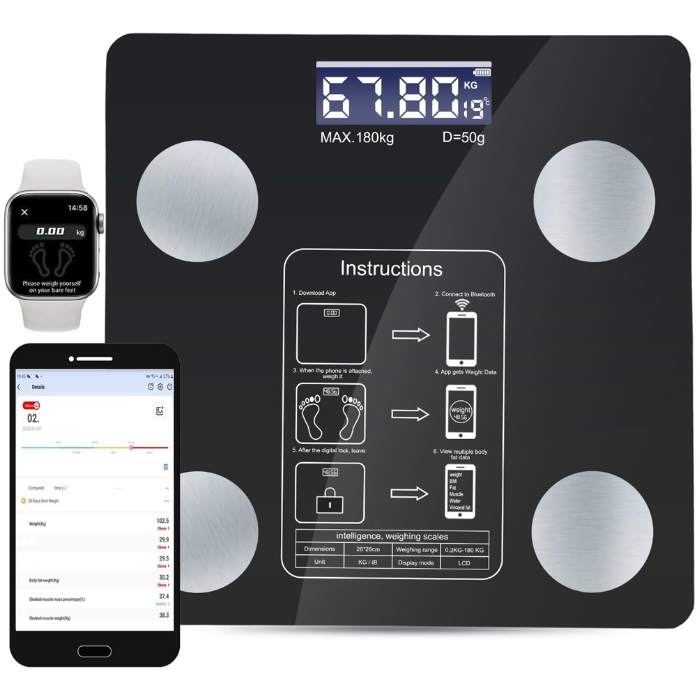 ATEK Bluetooth Smart Digital Blue Body Fat Scale 180kg Image 2