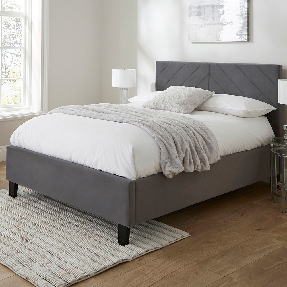 GFW Thea Double Grey Velvet End Lift Ottoman Bed with Memory Pocket Mattress Image 1