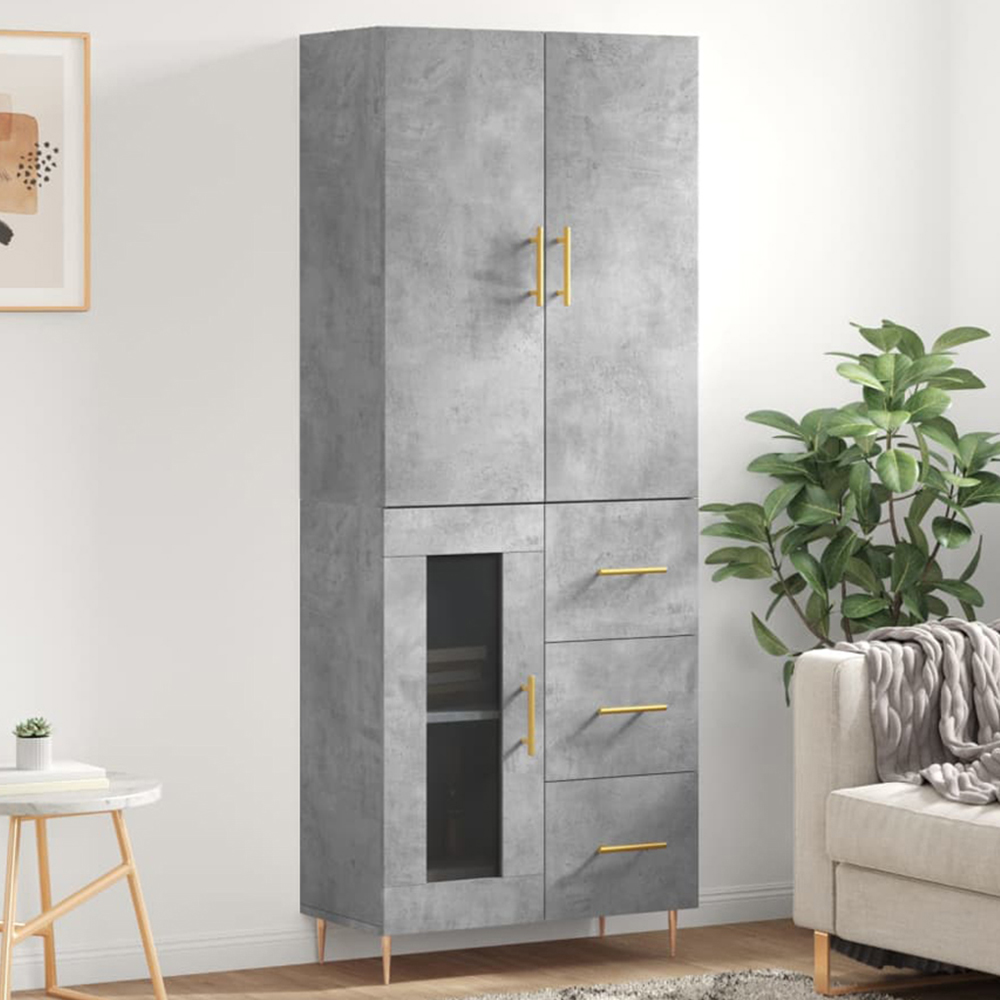 vidaXL 3 Door 3 Drawer Concrete Grey Highboard Image 1