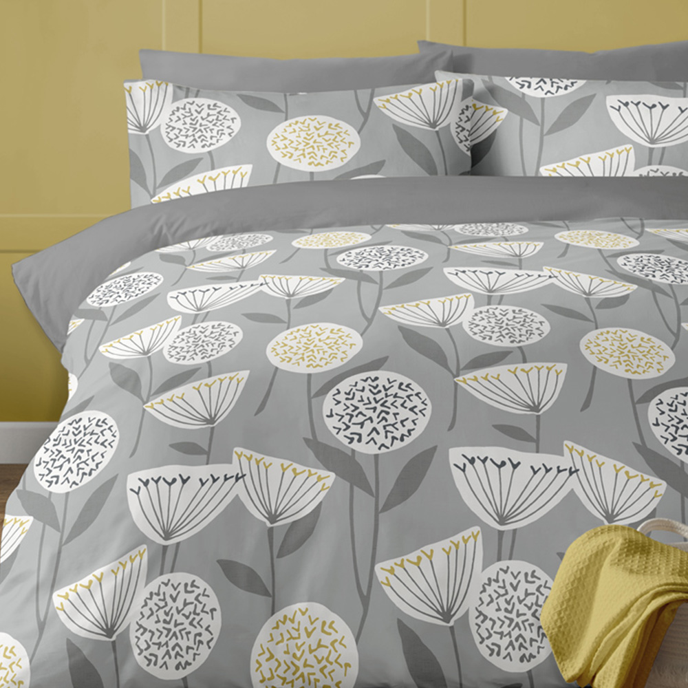 Bellissimo Retro Scandi Super King Grey and Ochre Duvet Set Image 2