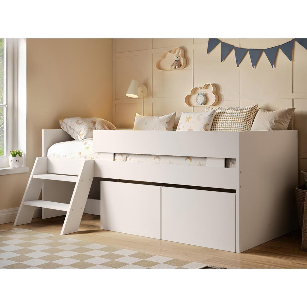 Flair Logan White Low Sleeper Bed with Storage and Moveable Ladder Image 6
