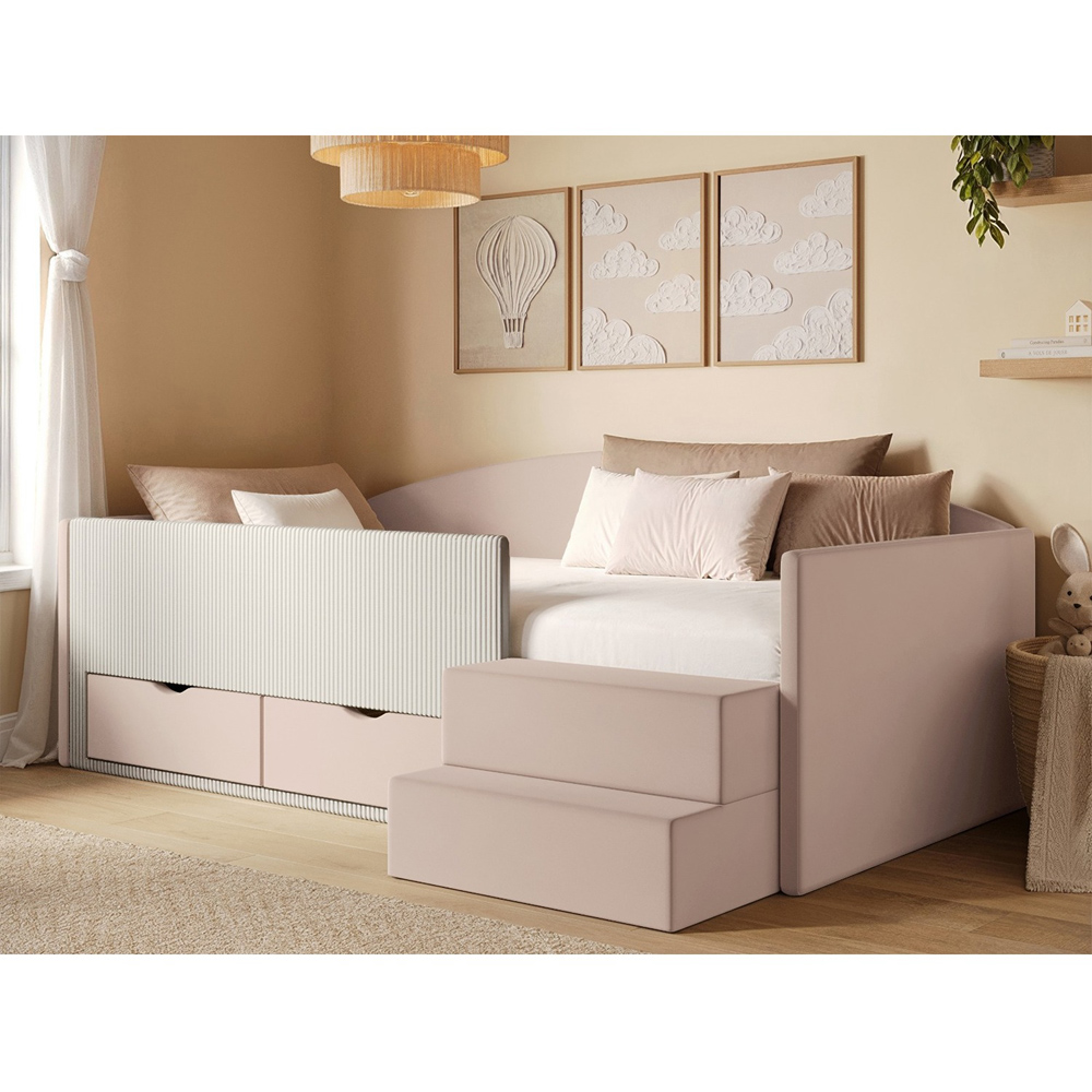 Flair Elisa Pink Velvet Storage Low Sleeper Bed with Beige Cord Image 8