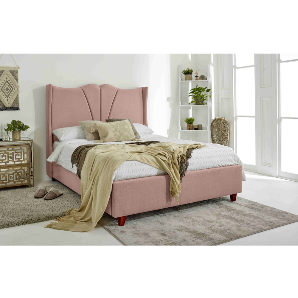 Eleganza Florentine King Size Pink Arlington Fabric Bed Frame with Winged Headboard Image 6