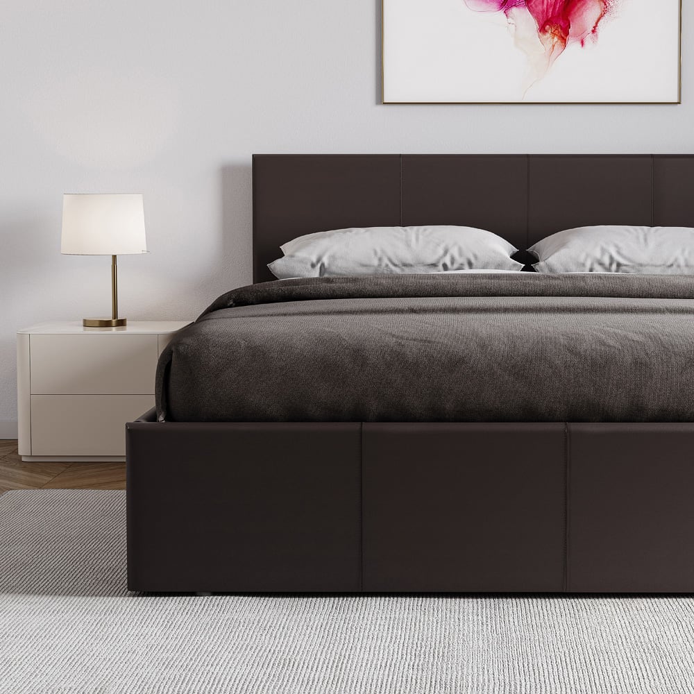Vida Designs Lisbon Double Brown Faux Leather Ottoman Bed Frame Image 4