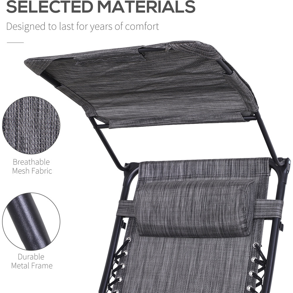 Outsunny Grey Zero Gravity Foldable Garden Recliner Chair with Canopy Image 5