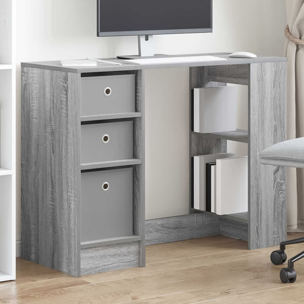 vidaXL 3 Drawer 2 Shelf Compact Desk Grey Image 1