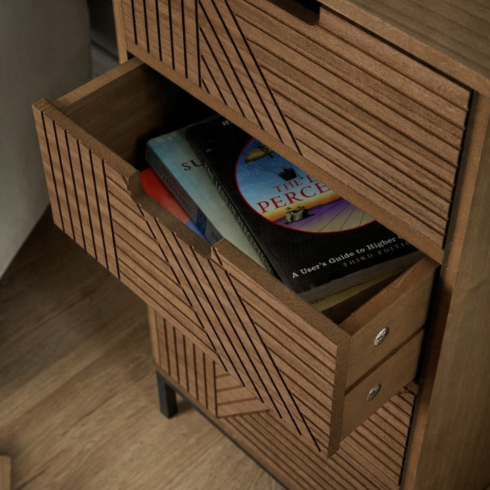 Home Source Mundesley 3 Drawer Wooden Geometric Storage Unit Image 4