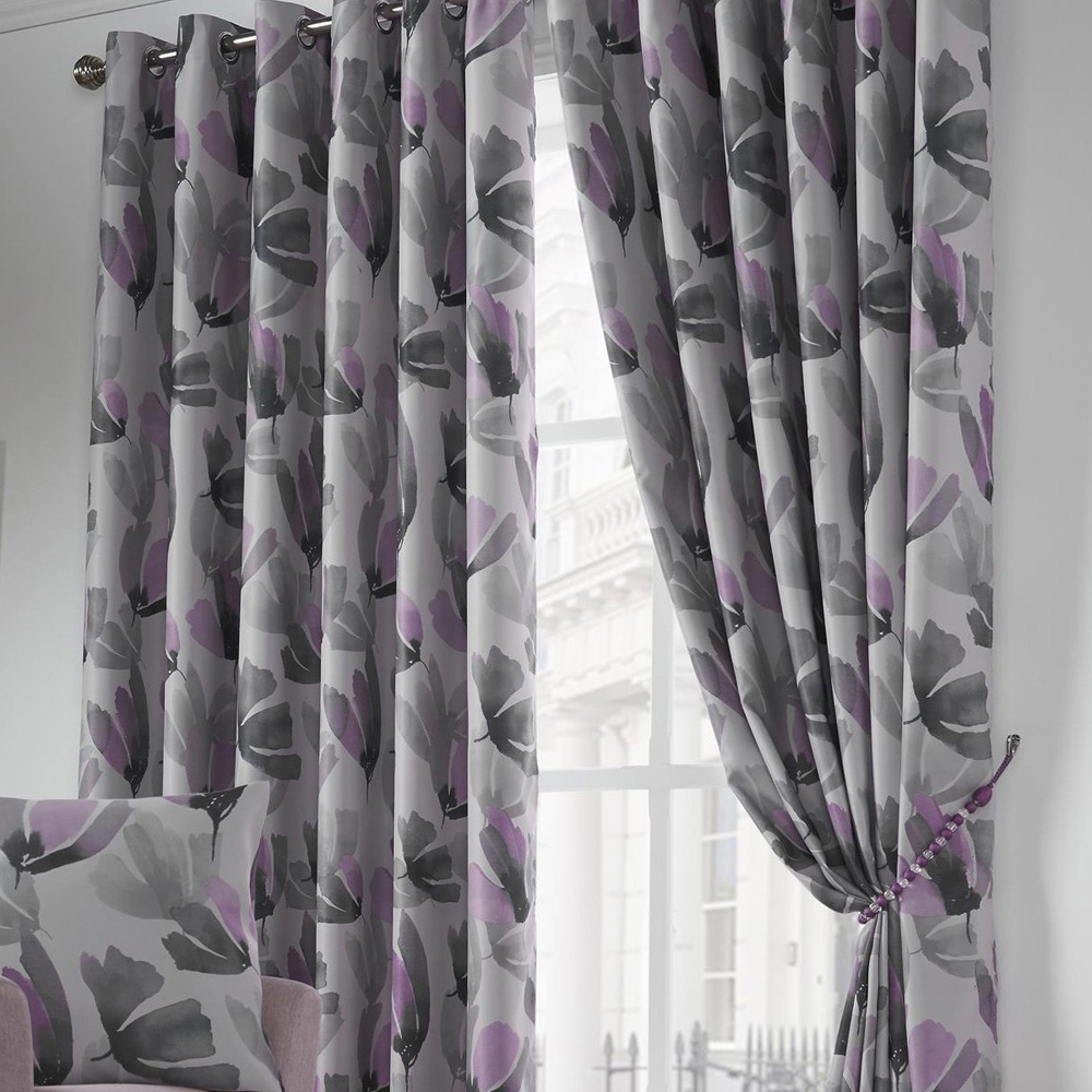 Alan Symonds Amsterdam Purple Ring Top Eyelet Curtains 168 x 137cm Image 2