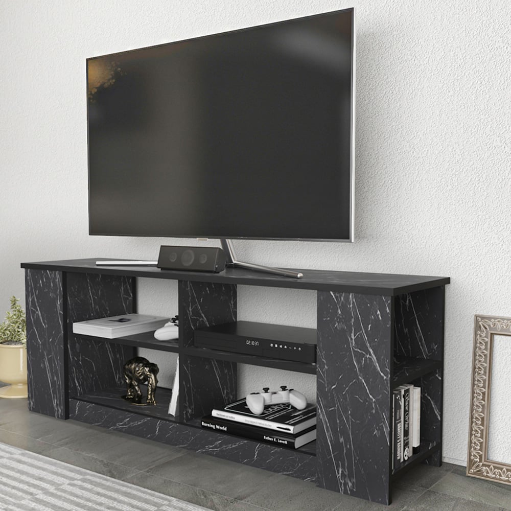 Decorotika Space 8 Shelf Black Marble Effect TV Unit Image 1