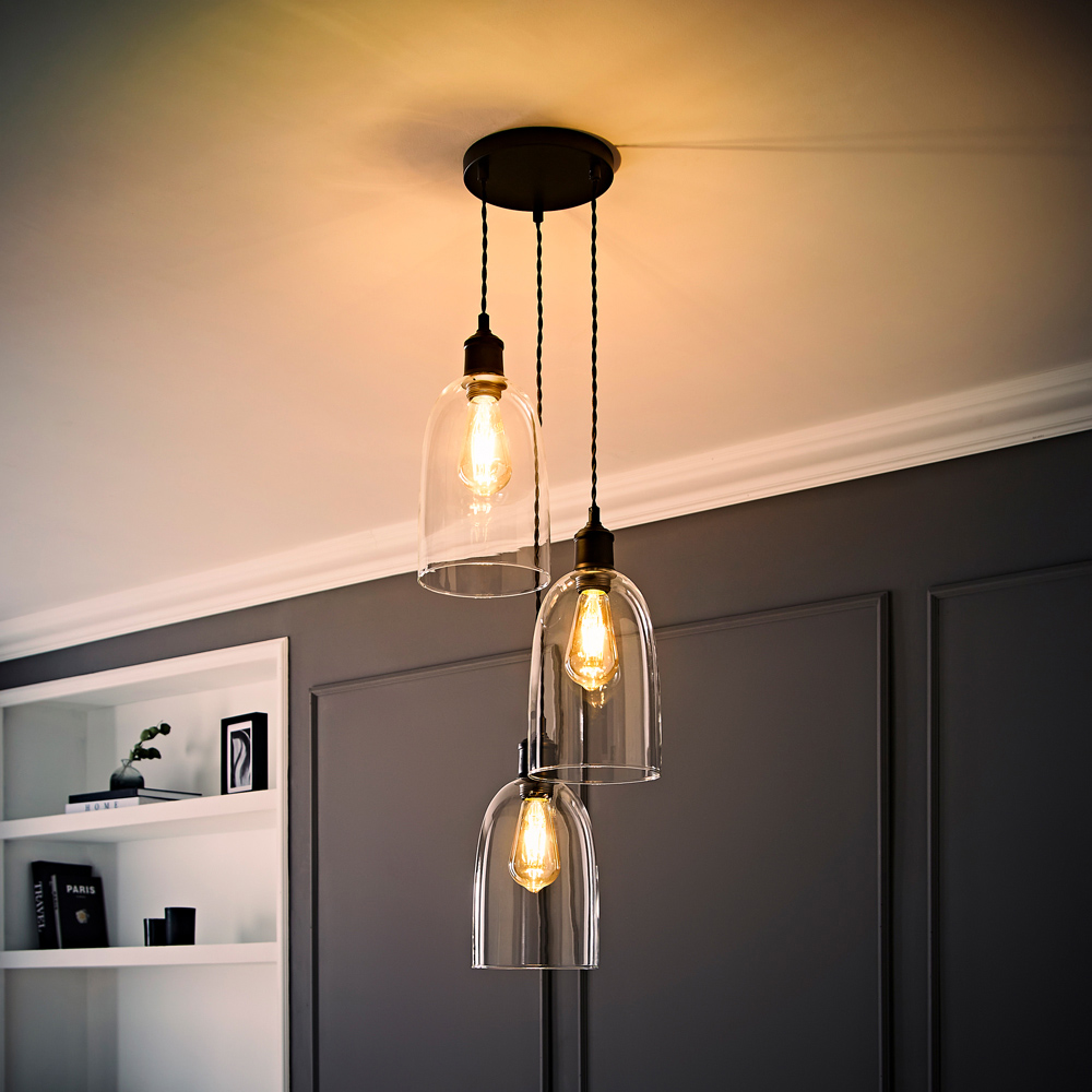 ValueLights Kira Glass Dome 3 Drop Cluster Matte Black LED Ceiling Pendant Light Image 6
