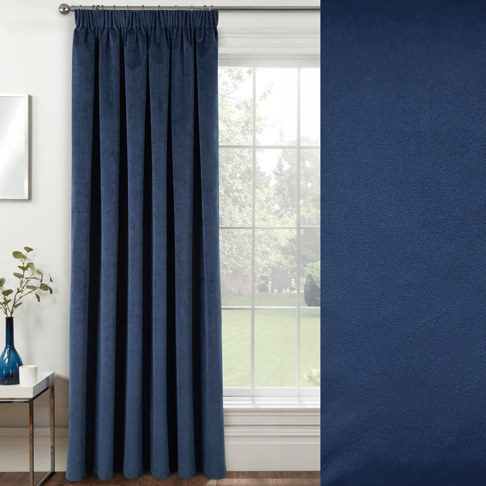 Enhanced Living Oxford Navy Thermal Blackout Pencil Pleat Velvet Door Curtain 168 x 214cm Image 5