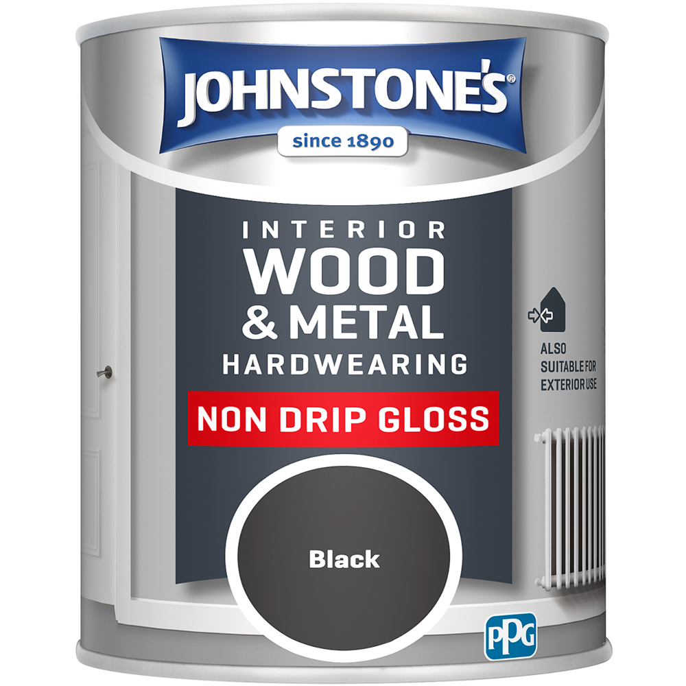Johnstone's Non Drip Wood & Metal Black Gloss Paint 750ml Image 2