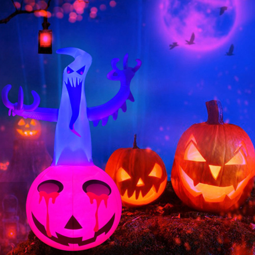 Jaoyeh White Inflatable Pumpkin and Ghost Halloween Decoration 3.9ft Image 2
