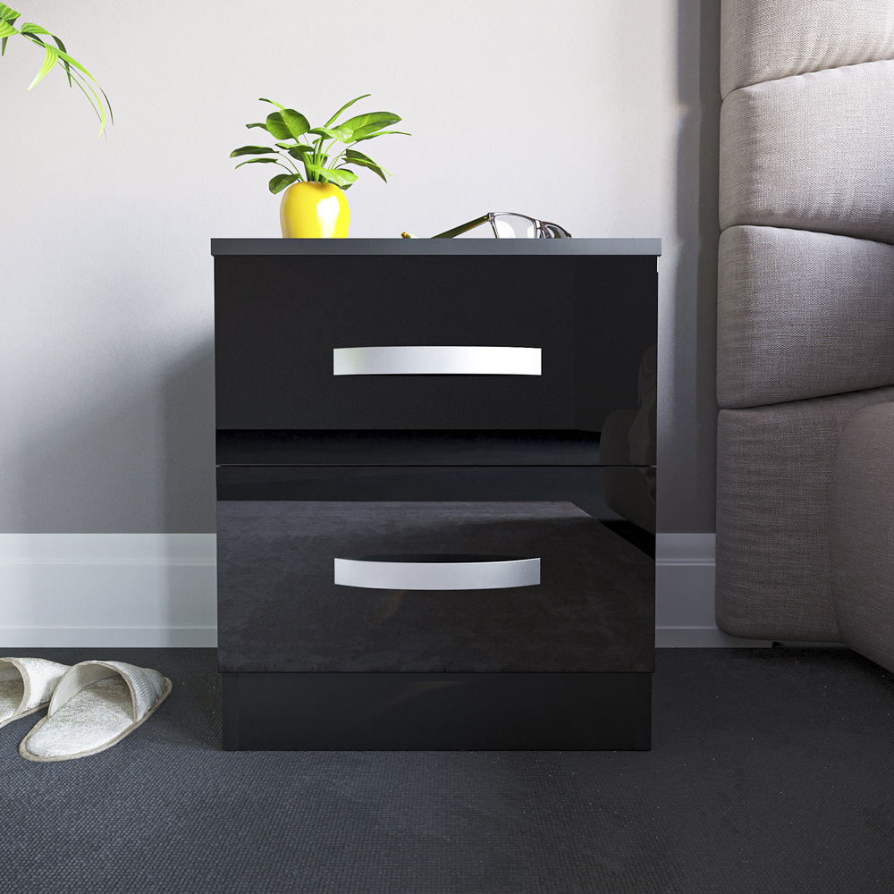 Vida Designs Hulio 2 Drawer Black Bedside Table Image 7