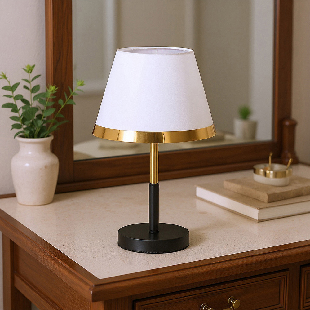 Living and Home Gold and White Fabric Shade Table Lamp Image 7