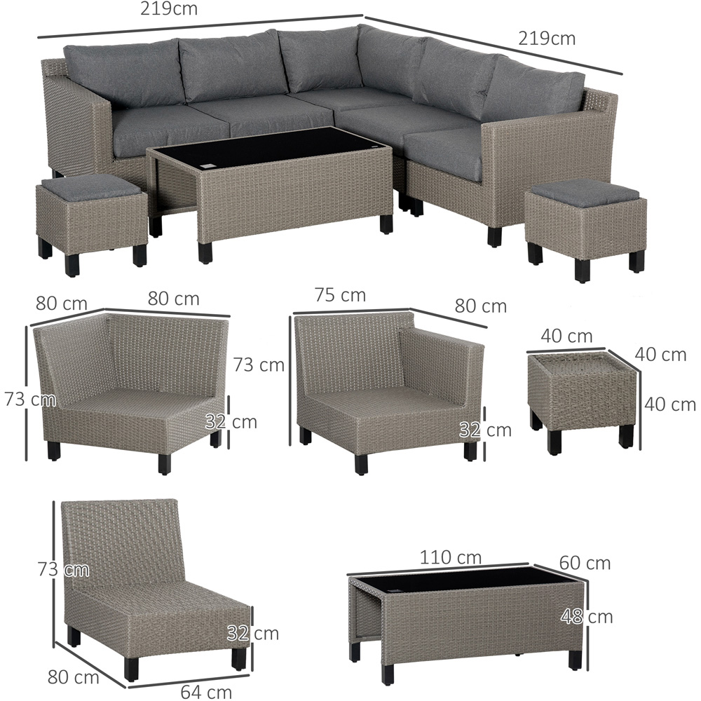 Outsunny 7 Seater Grey Rattan Sofa Lounge Set Image 8
