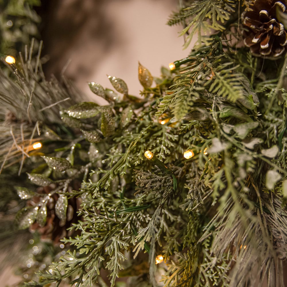 The Christmas Centre 50 Warm White LED Pre-Lit Winter Woodland Wreath with Pinecones 66cm Image 5