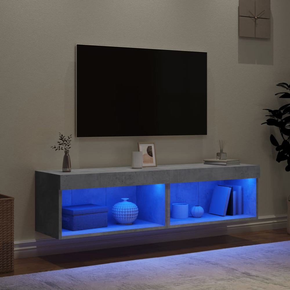 vidaXL Single Shelf Concrete Grey TV Cabinet with LED Lights Set of 2 Image 8