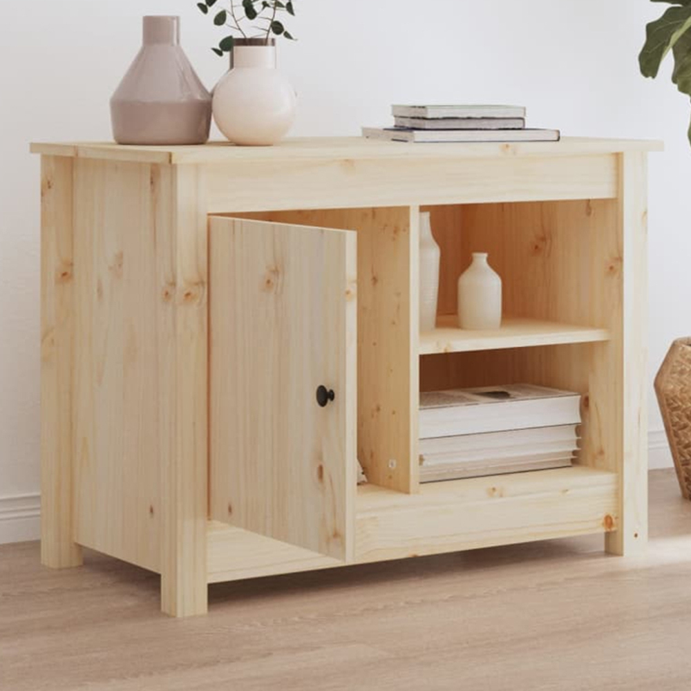 vidaXL Single Door 2 Open Shelf Natural Solid Wood Pine TV Cabinet Image 1