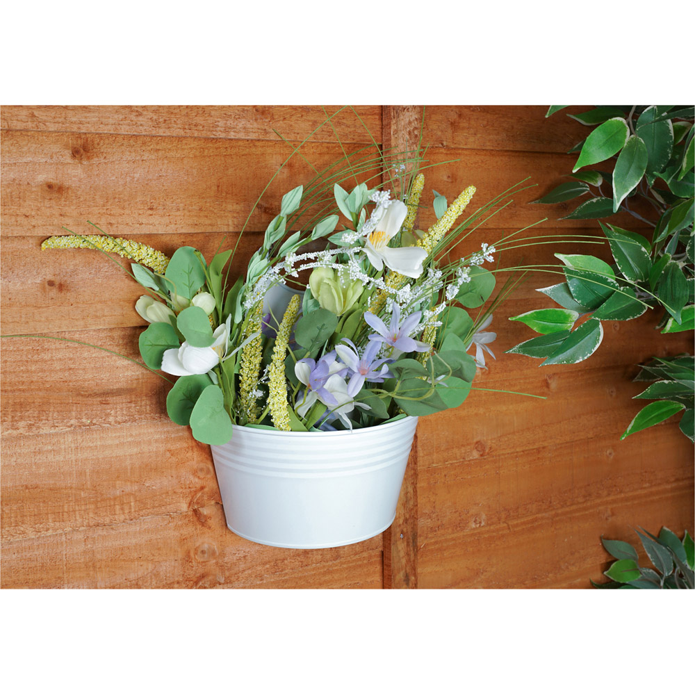 St Helens White Vintage Metal Wall Planter with Handle 21cm Image 2