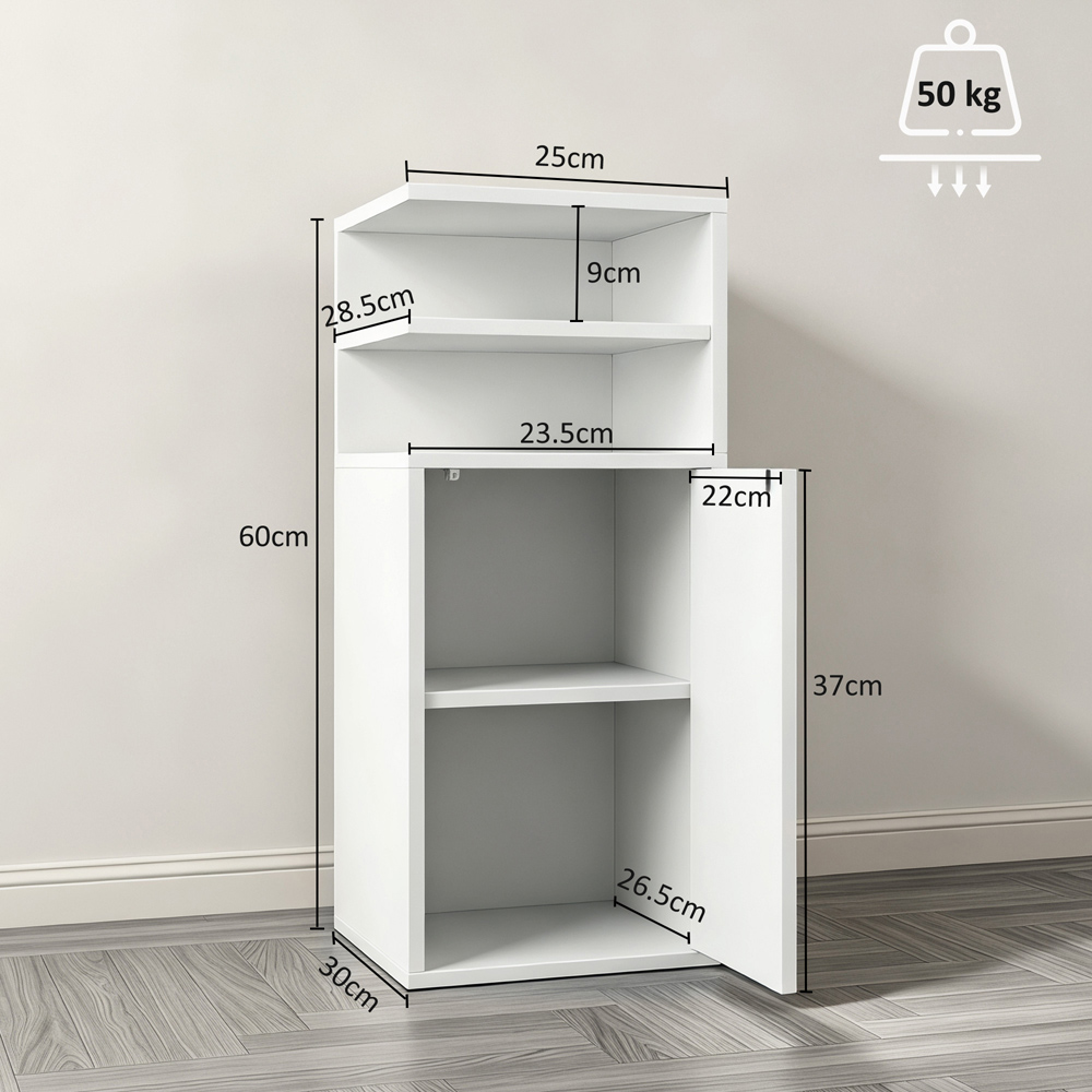 HOMCOM Single Door White Slim Bedside Table with Open Cubbies Set of 2 Image 9