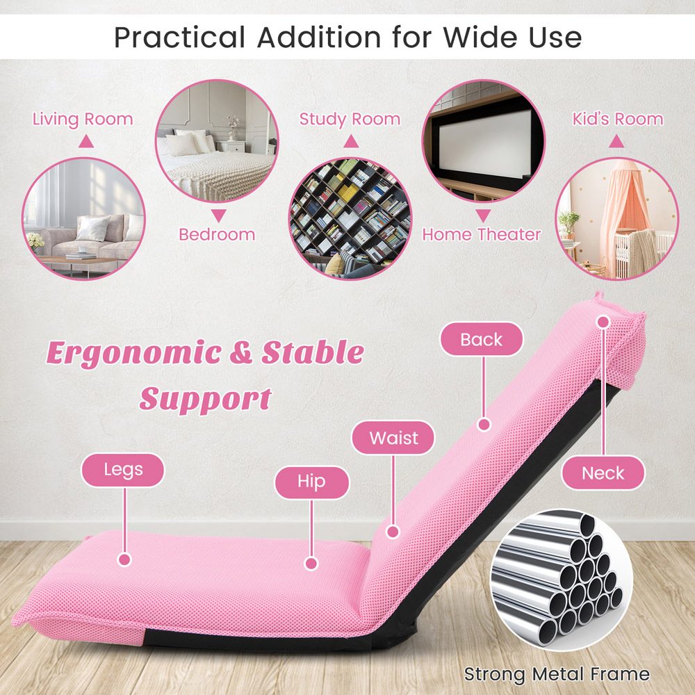 Costway Pink Reclining Folding Floor Chair Image 5