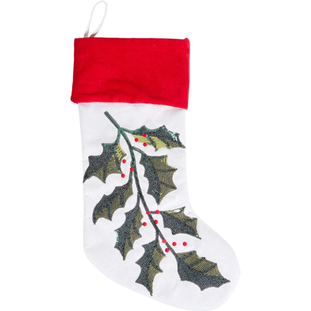 Sparkly Holly StockingWhite and Red Image 1