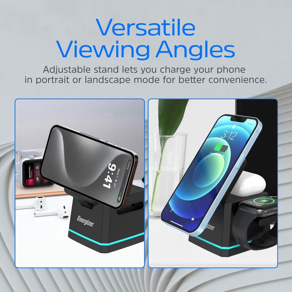 Energizer WCP307 3-in-1 Black QI Wireless Charging Dock 15W Image 7