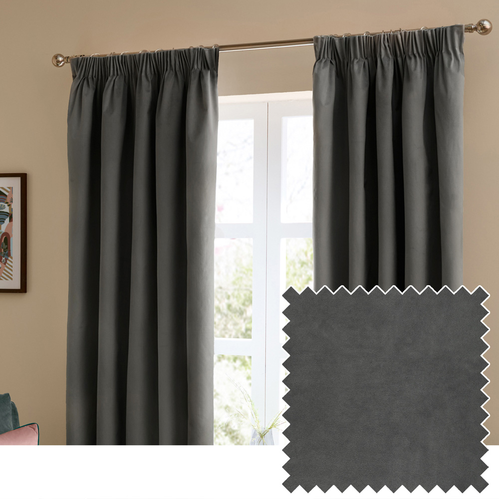 Furn The Ultimate Charcoal Velvet Fully Lined Pencil Pleat Curtains 117 x 183cm Image 6