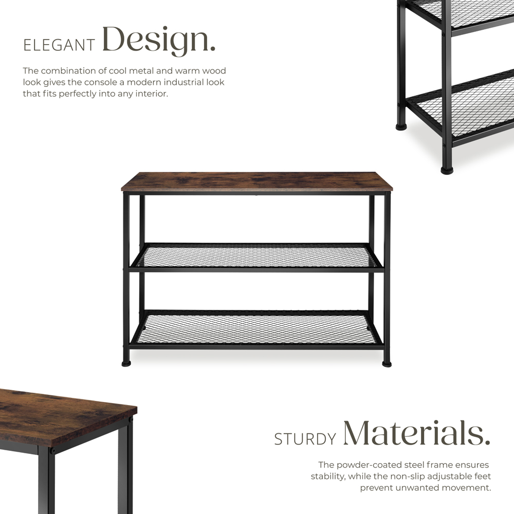 tectake Bristol 2 Wire Shelf Industrial Dark Wood Console Table Image 3