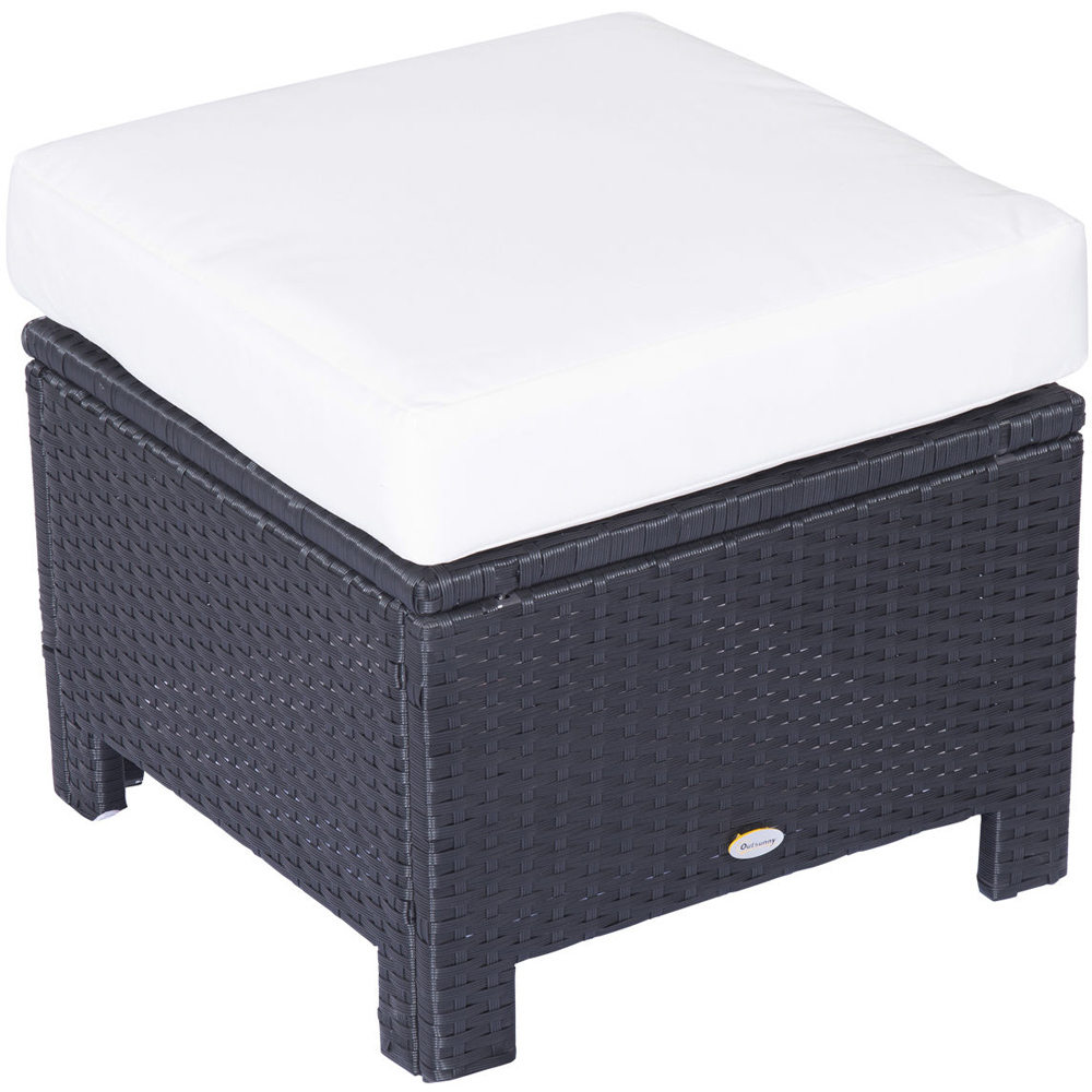 Outsunny Black PE Rattan Footstool with Padded Seat Image 2