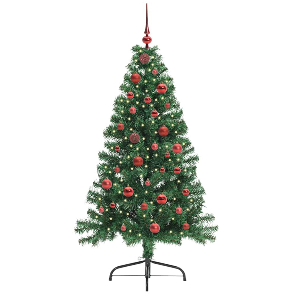 vidaXL Pre-Lit Red Baubles Green Artificial Christmas Tree 5ft Image 1