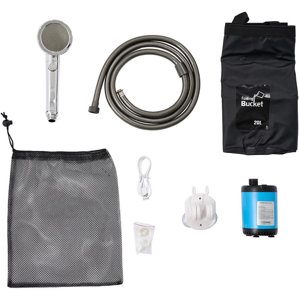 Living and Home Portable Camping Shower Kit with Rechargeable Pump and Bucket Image 1