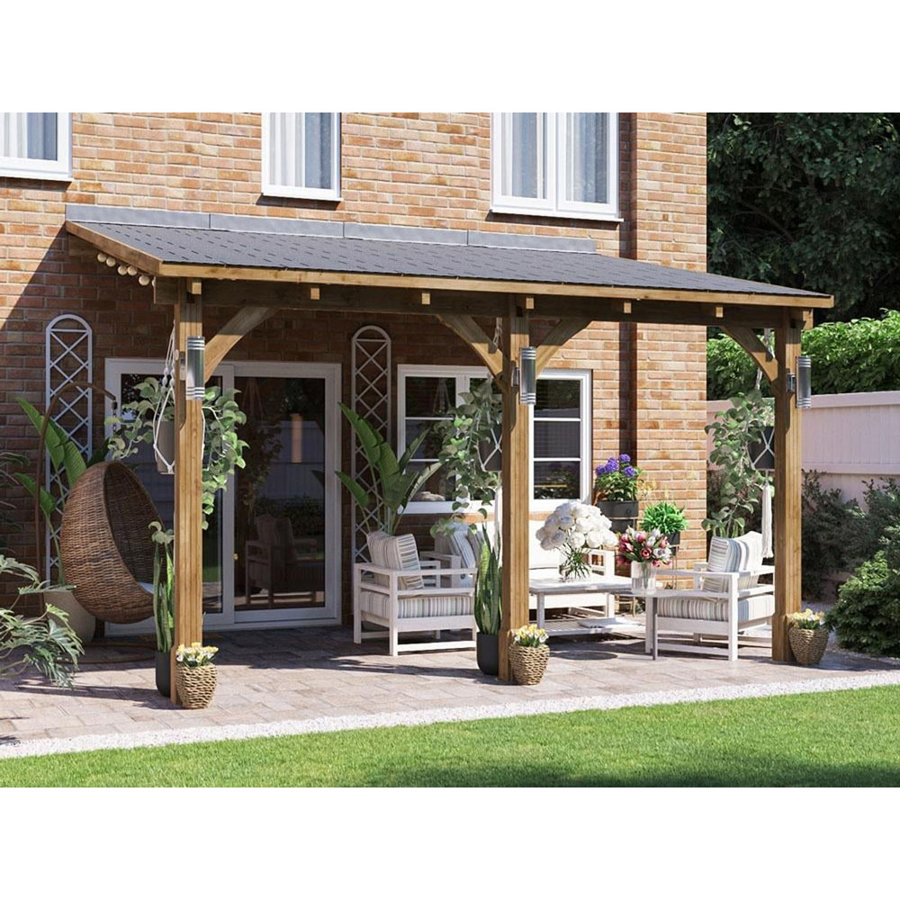 Dunster House Leviathan 4 x 3m Brown Lean To Garden Gazebo with Roof Shingles Image 3