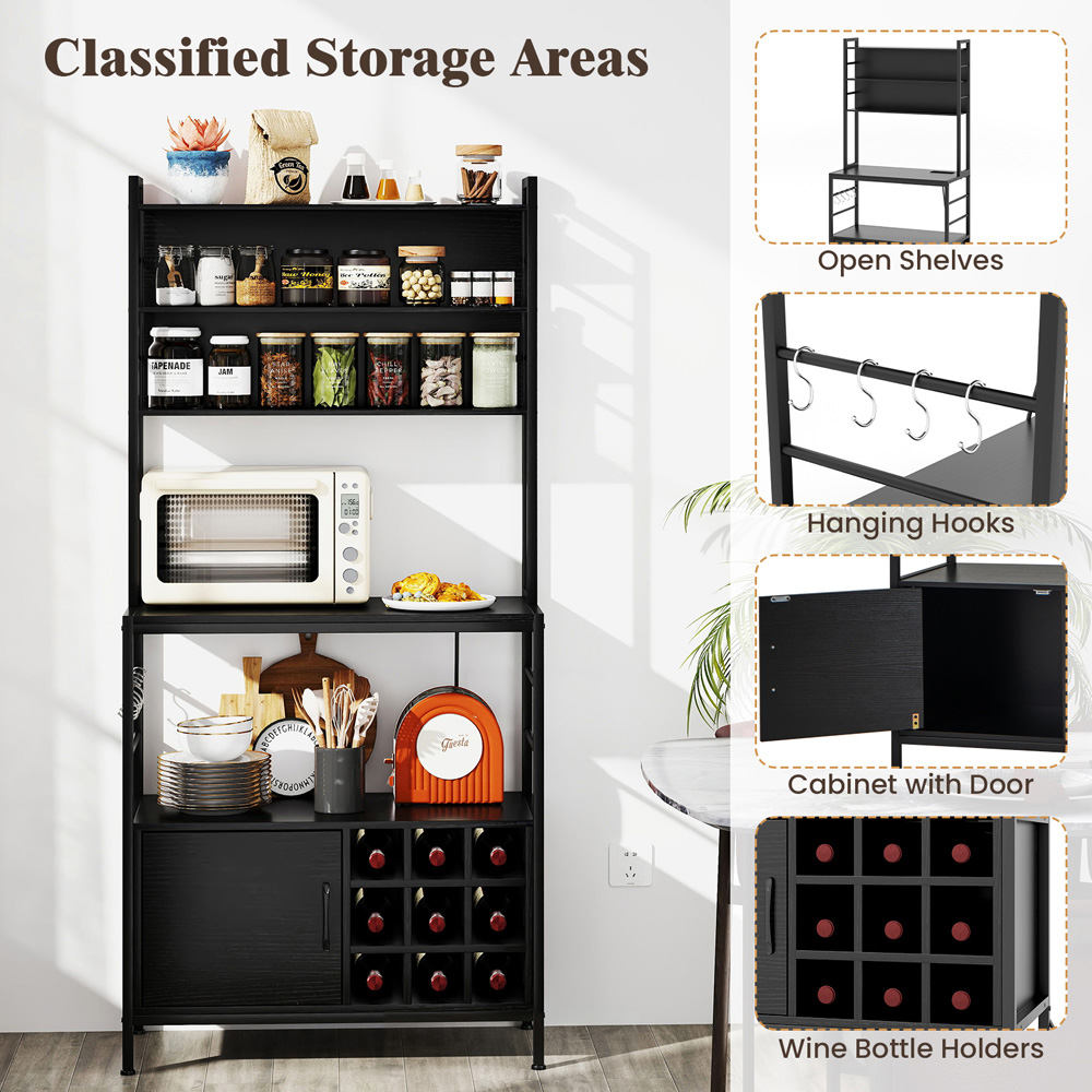 Costway Black Bakers Rack with Power Outlet Image 6