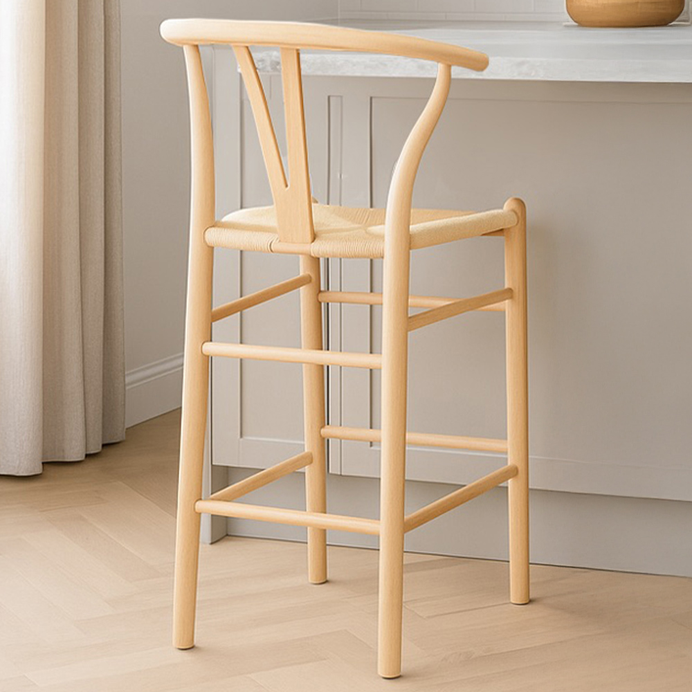 Nicholas Winter Natural Woven Rope Wooden Wishbone Bar Stool Image 1