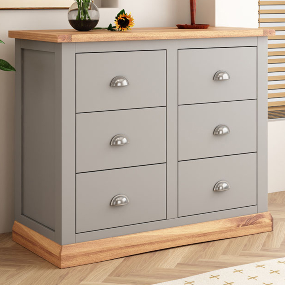 Cabinet Bits Bomporto 6 Drawer Grey Chrome Cup Handle Chest of Drawers Image 1
