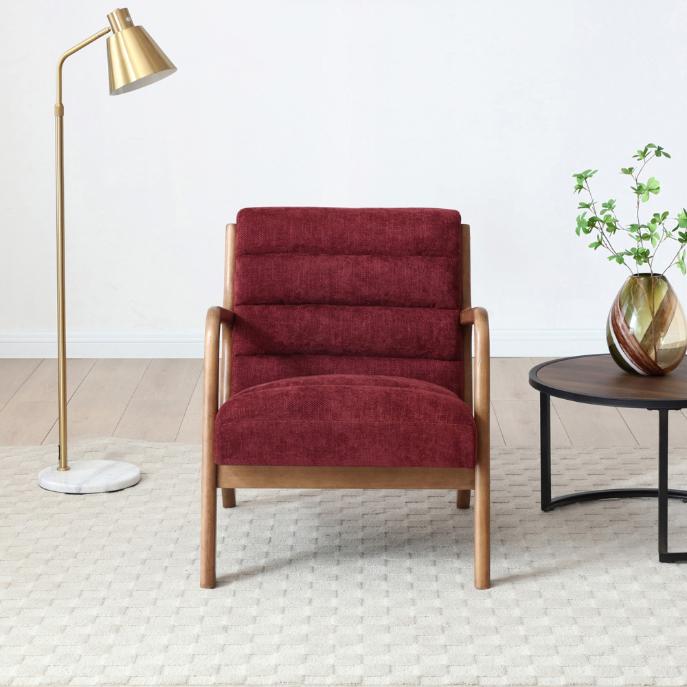 Otis Wine and Brown Chenille Static Ribbed Armchair Image 9