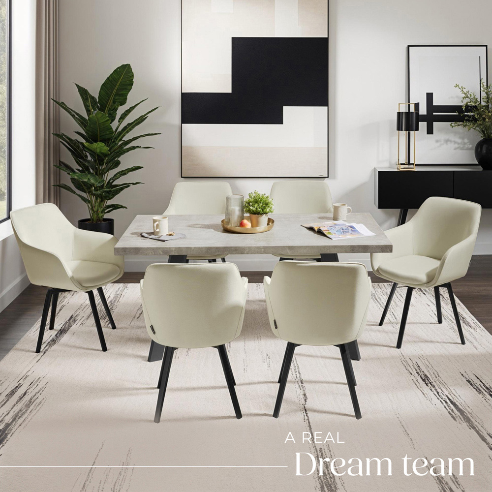 tectake Alicon Set of 6 Greige Woven Fabric Swivel Dining Chair Image 8