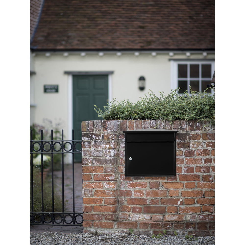 Burg-Wachter Black Mersey Wall Mounted Galvanised Steel Post Box - 39 x 34.7 x 20.6cm Image 2