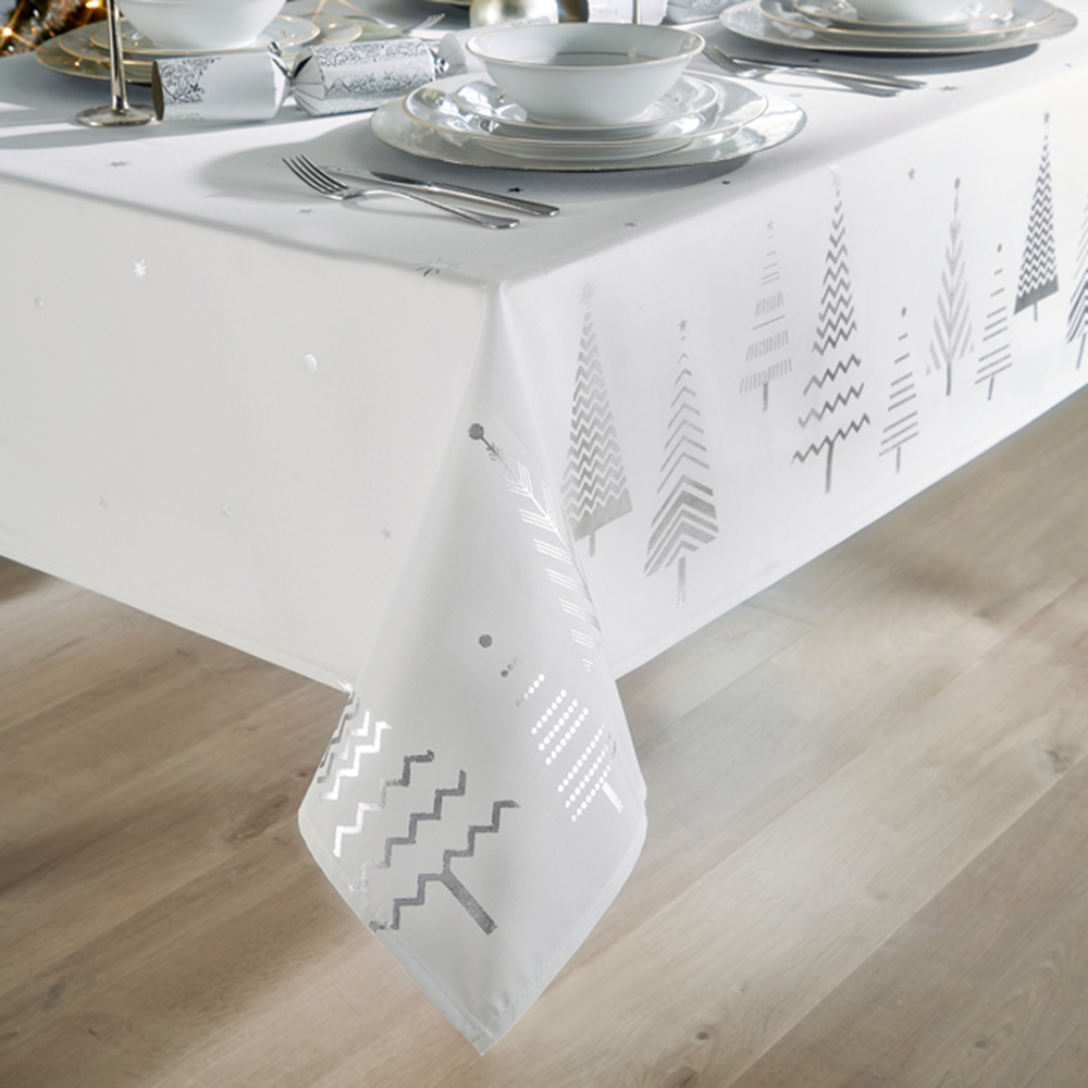Christmas Story White and Silver Christmas Tree Tablecloth 228 x 132cm Image 2