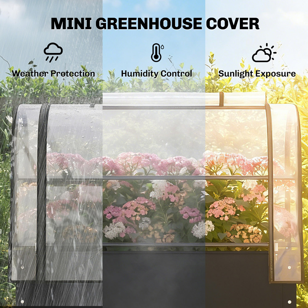 Outsunny Black Metal Raised Planter with Flip-Up Greenhouse 136 x 100 x 49cm Image 3
