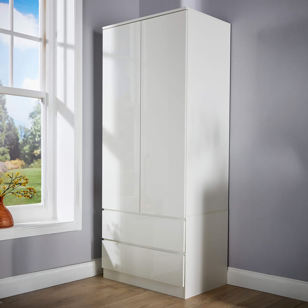 Home Source 2 Door 2 Drawer White Modern Wardrobe Image 1