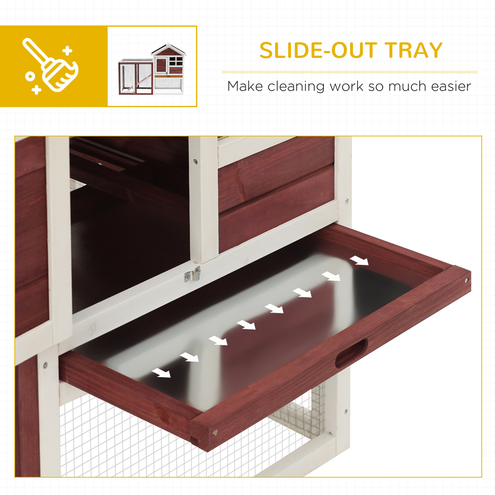 PawHut Red Wooden 2 Tier Rabbit Hutch with Ladder Image 6