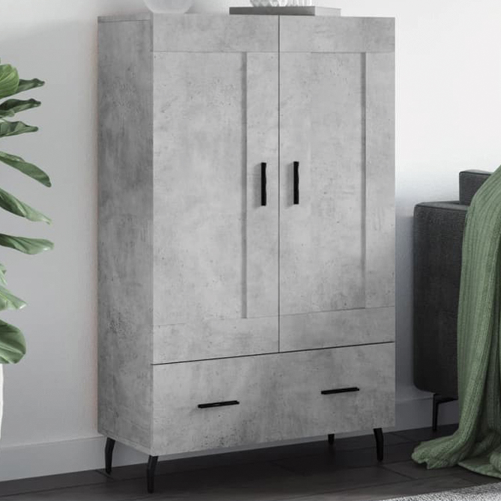 vidaXL 2 Wooden Door Single Drawer Concrete Grey Highboard Image 1